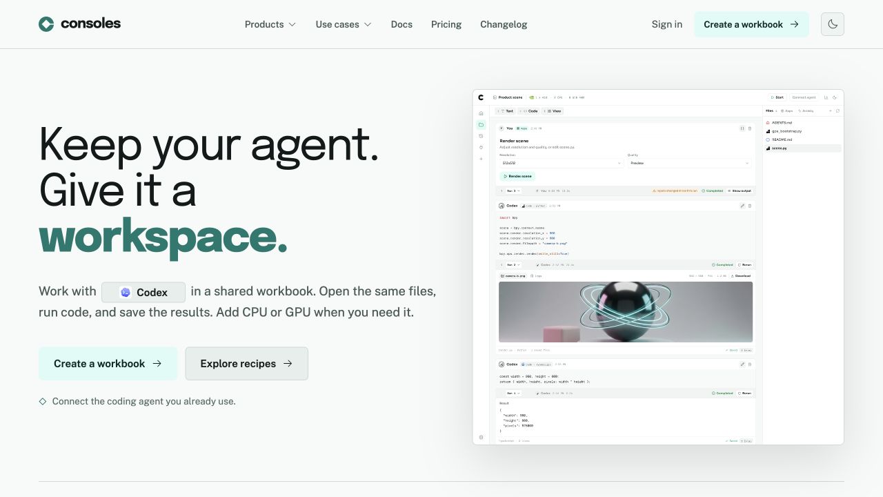 Consoles.ai public website showing its product introduction