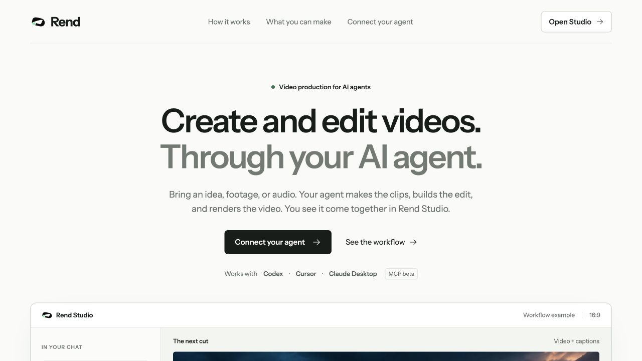 Rend.ai public website showing its product introduction